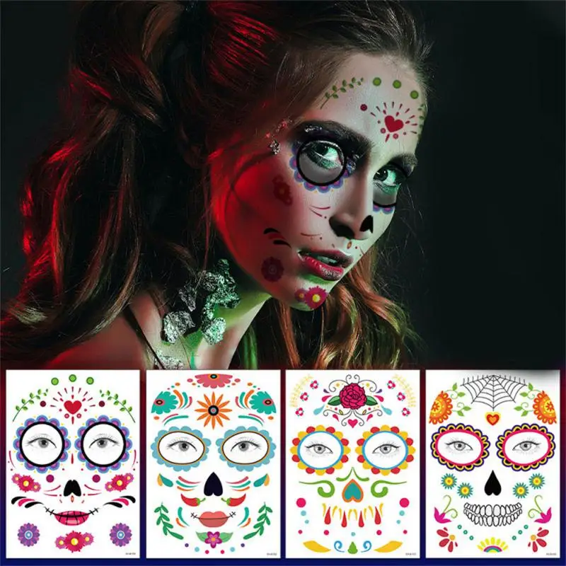 

Facial makeup Sticker Special Waterproof Face tattoo of The Dead Skull Face dress up Halloween Temporary Tattoo Stickers