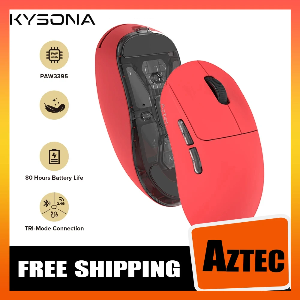 

Беспроводная игровая мышь kyson-aztec, ультратонкая игровая мышь с 6 кнопками, PAW3395, 90 миллионов оптических мышей для ноутбука, ПК, геймера, подарок