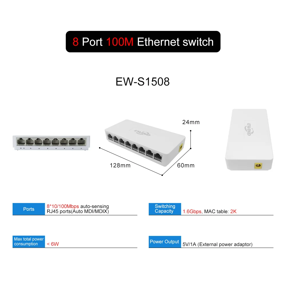 10/100/1000Mbps Full Gigabit Network Ethernet Switch 5/8 Ports RJ45 Port 10/100Mbps Fast Network Switch ethernet image 10