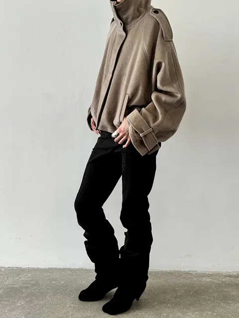 Casual Solid Loose Jackets Women Fashion Full Sleeve Single Breasted Stand Collar Short Coats Female 2026 Spring Lady Outwears 4