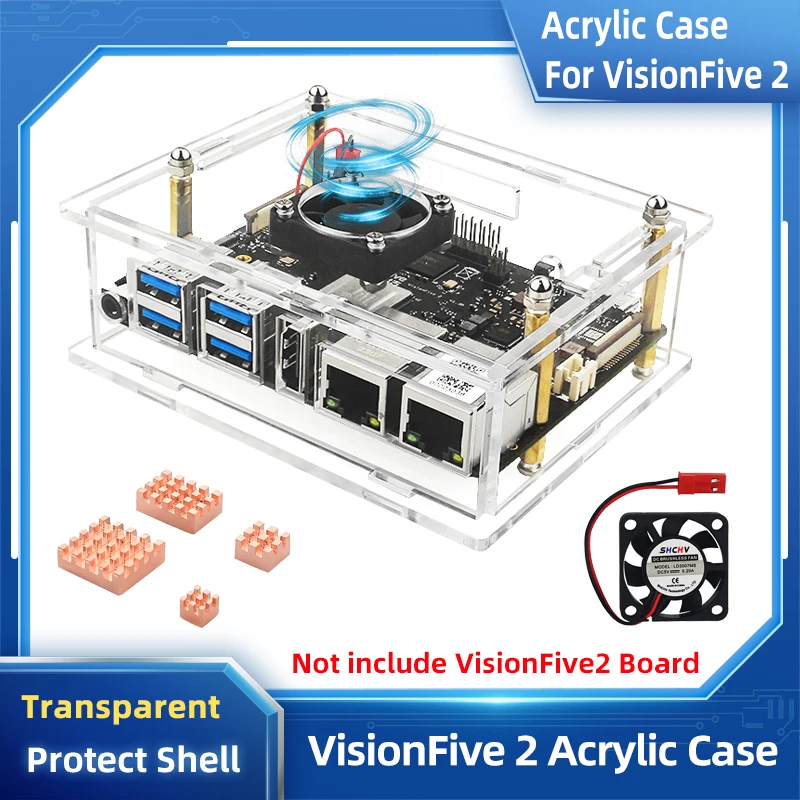 

Акриловая фотография, для VisionFive2, фотография, прозрачная оболочка, дополнительный охлаждающий вентилятор, теплоотвод для Visionfive2