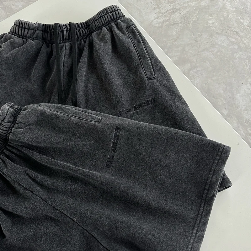 2024 Heavy Fabric Joggers Letter Embroidery FAR ARCHIVE Shorts 1:1 Best Quality Retro Washed Streetwear Men Woman