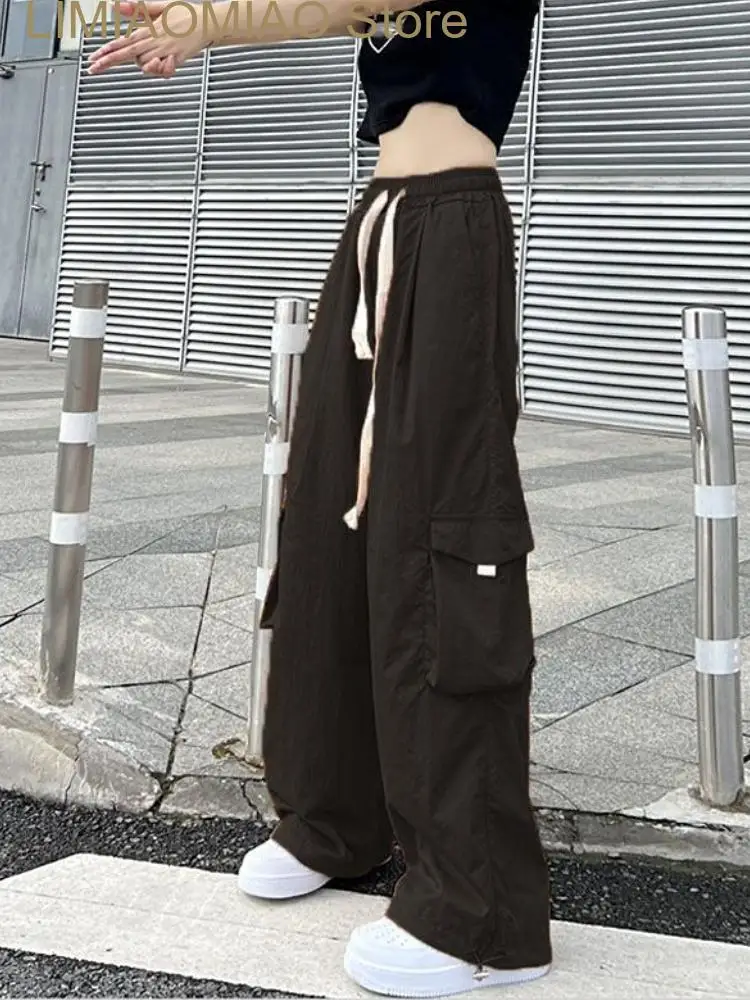 Orange Hiphop Cargo Pants Women Pockets Streetwear Vintage Pants Female High Waist Korean Fashion Pants Summer