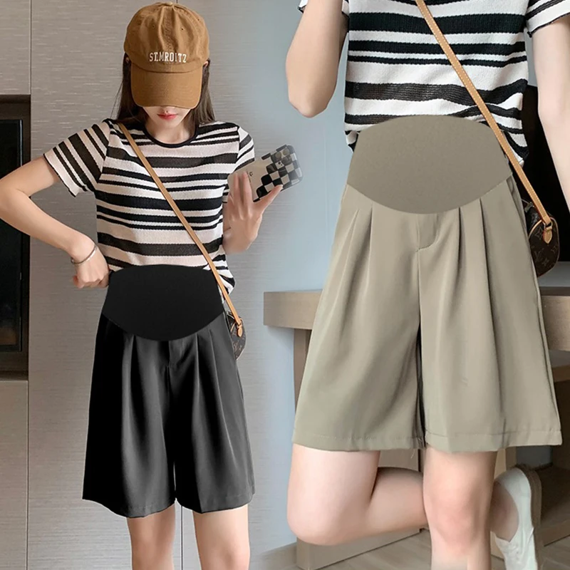 

Pregnant Women's Straight Shorts Summer Fashion Loose Empire Belly Pants Knee-length Maternity Chiffon Trousers Wide Legs M-4XL