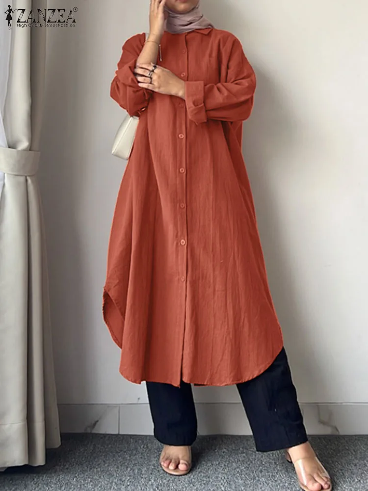 

ZANZEA Women Muslim Dress Abaya Lapel Long Sleeve Casual Shirtdress Turkey Vestidos Kaftan IsIamic Clothing Autumn Maxi Sundress