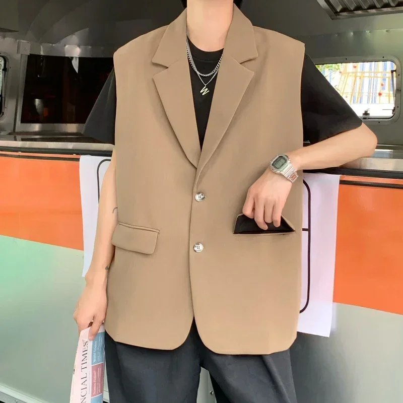 

Clothing Teens Hip Japanese Design Sleeveless Coat Hop Men Vests All-match Gentle Handsome Fashion College Streetwear Baggy