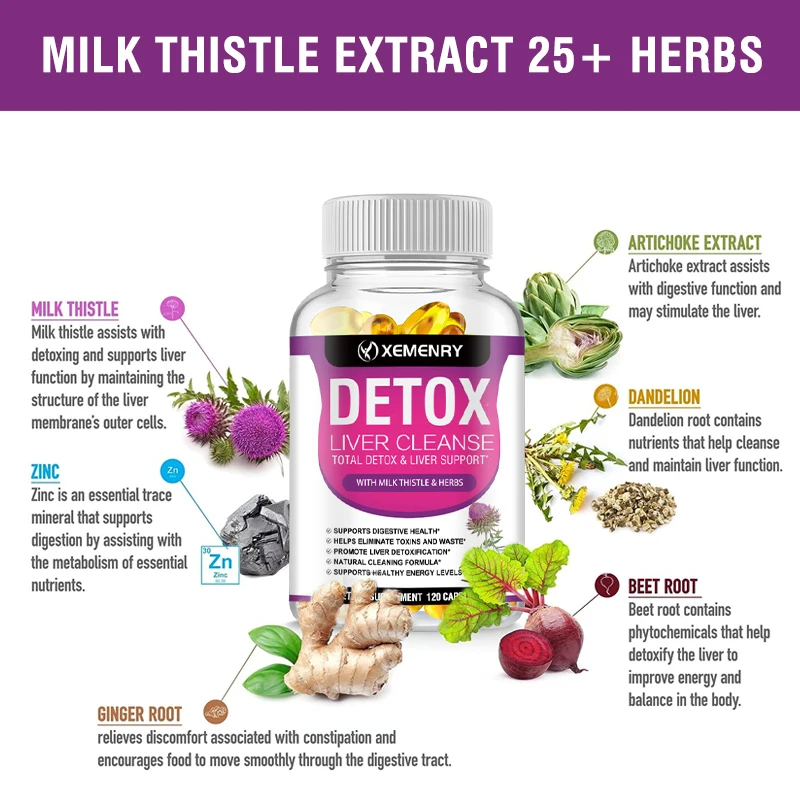 Liver Detox Supplement Capsules with Milk Thistle Dandelion Liver Care Toxin Removal Improved Digestion