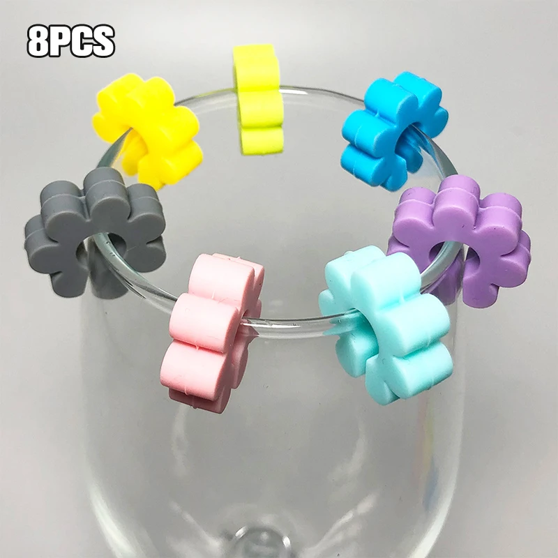 8Pcs Wine Glass Charm Identification Cup Tag Delicate Silicone Flower Drink Marker