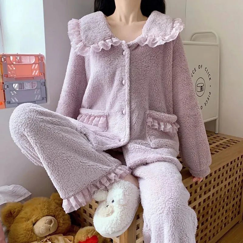 Новинка пижама из кораллового флиса женский брючный костюм осенне-зимний теплый