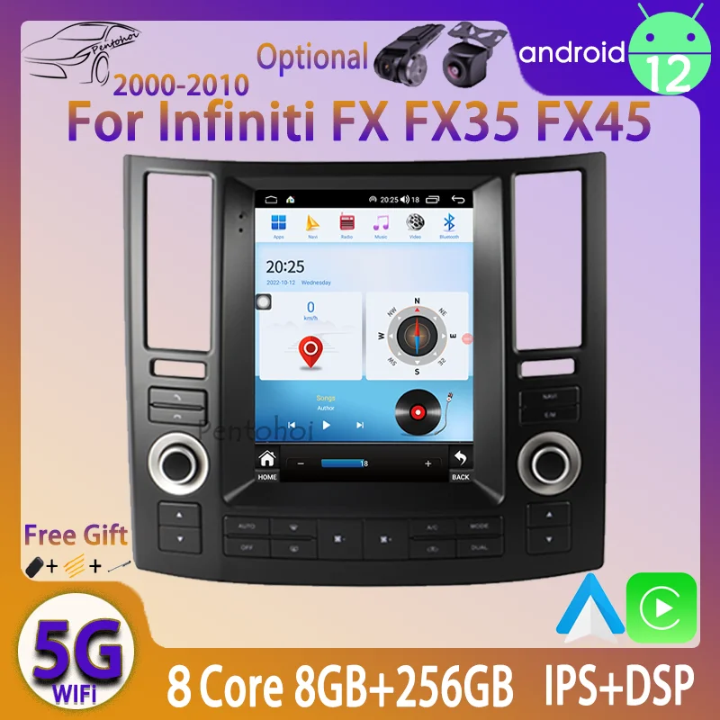 펜토호이 자동차 라디오, 인피니티 FX35 FX45 2000-2012 텔사 수직 스크린 네비게이터, 멀티미디어 비디오 플레이어, 스테레오 자동 카플레이 