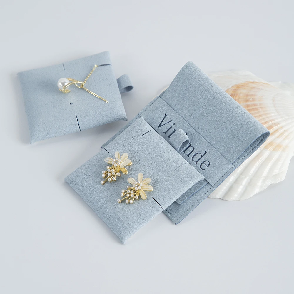 Custom Logo Printed Jewelry bags with Insert Pad Card Small Microfiber Envelope Necklace Earring Packaging Bag Wedding Favors