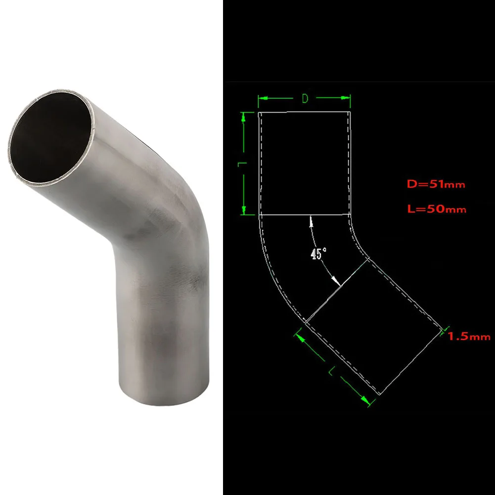 Elbow 45° Degree Bend Exhaust Pipe Versatile Stainless Steel Polished 19-51mm Automotive Exhaust Pipe Connection Fittings