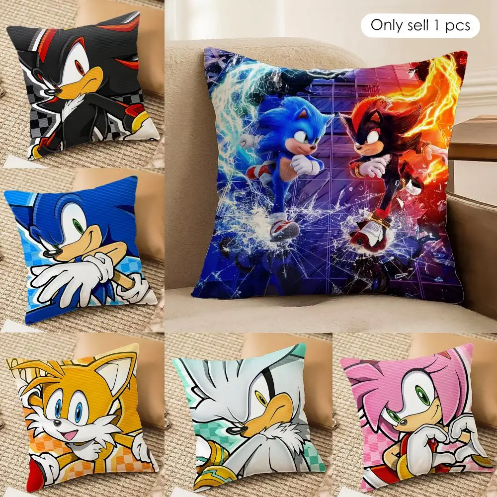 S-Sonic Anime Cool 쿠션 커버 실키 짧은 플러시 보이지 않는 지퍼 방..