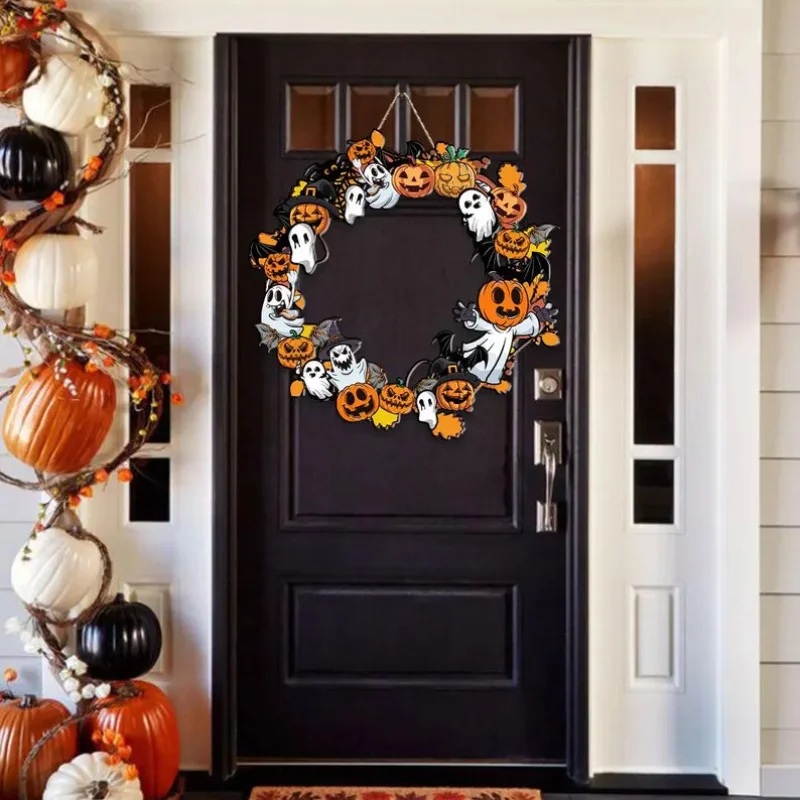 Halloween Pumpkin Ghost Wooden Wall Sign