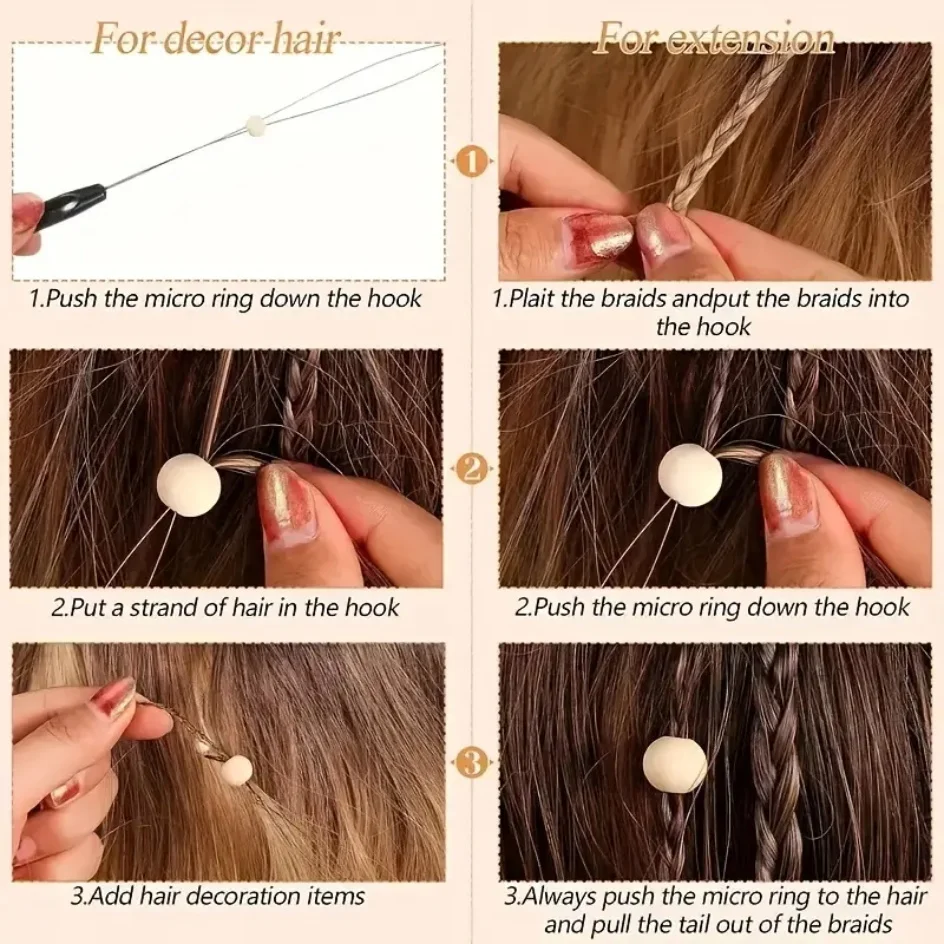 10 pcs Hair Extensions Loop Needle Pulling Hook Tool Needle Threader Loop Tool for Silicone Microlink Beads