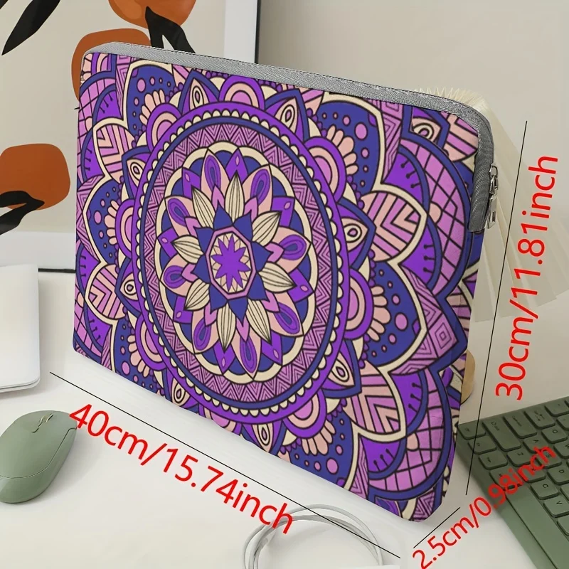 1 Bohemian style patterned laptop bag, briefcase, suitable for 14 inch to 15 inch laptops, fixed laptop bag (without handheld)