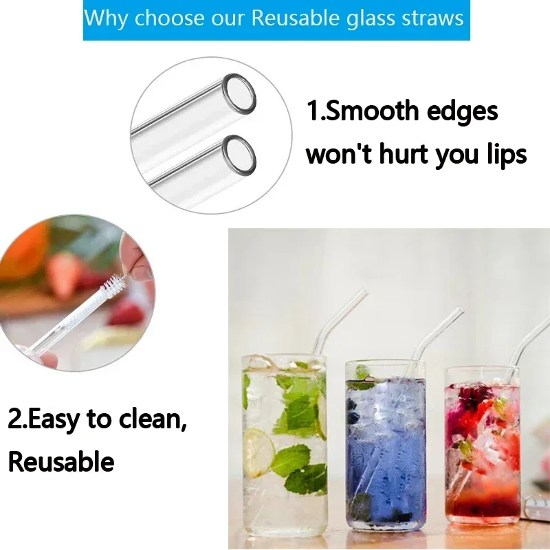 Reusable Glass Straw Set - High-Quality Eco-Friendly Drinking Straws with Cleaning Brush
