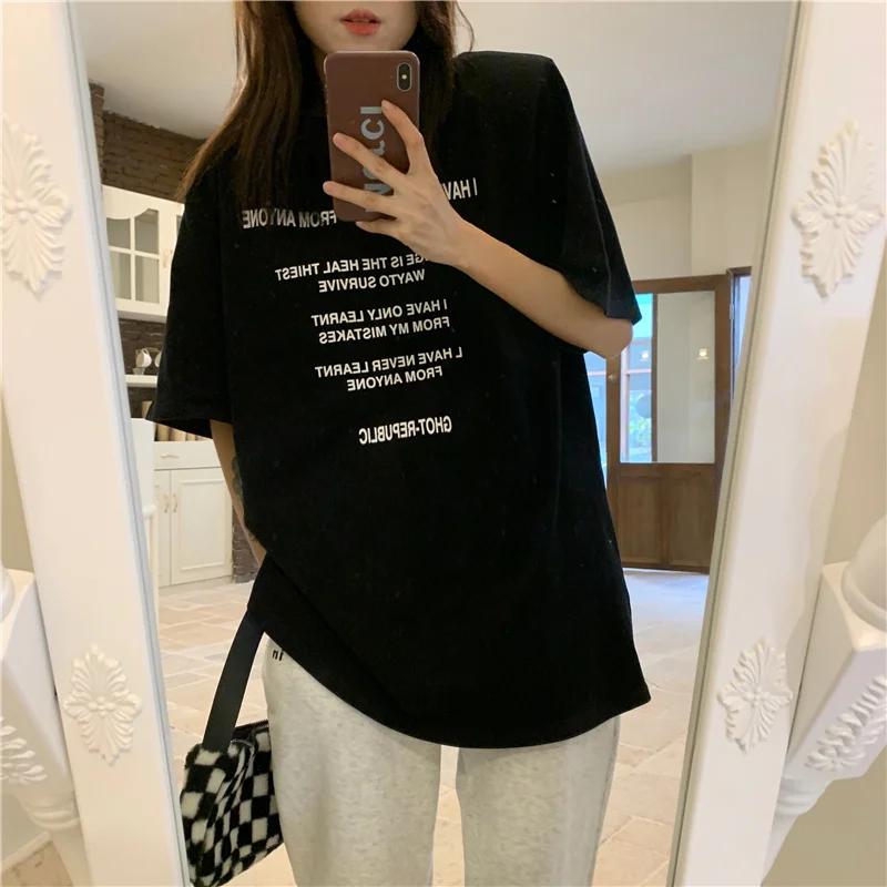 Simples e Versátil Solto em Torno do Pescoço Versão Coreana Carta Impressão Camiseta Feminina 2022 Novos Produtos Estilo Ocidental Topo 28 Computers & Electronics