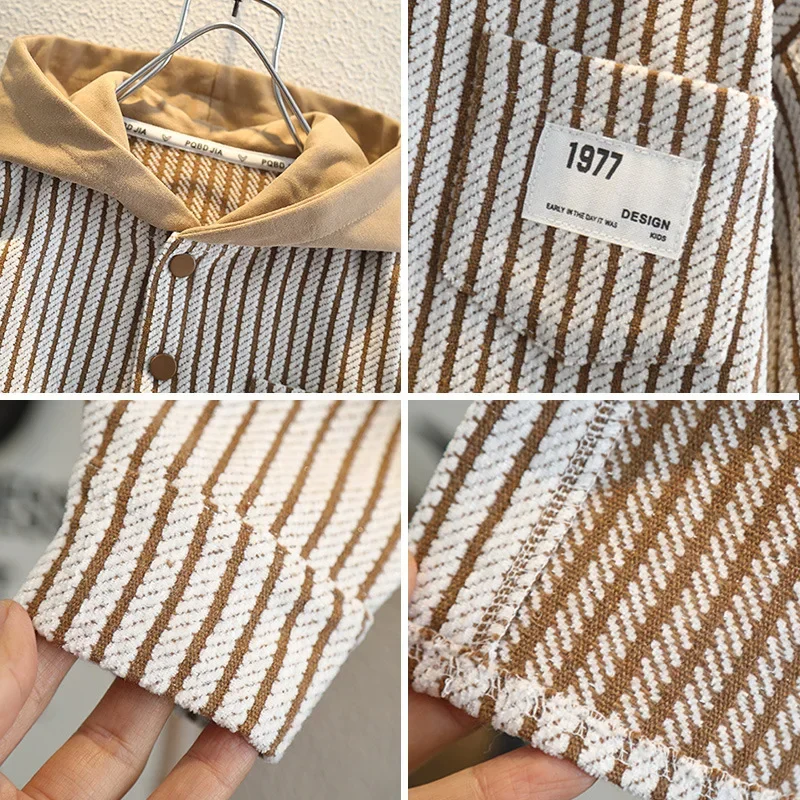 Trendy Long Sleeve Striped Shirt for Boys Thin Hooded Jacket Autumn Spring Baby Clothes from Mainland China AE Stock