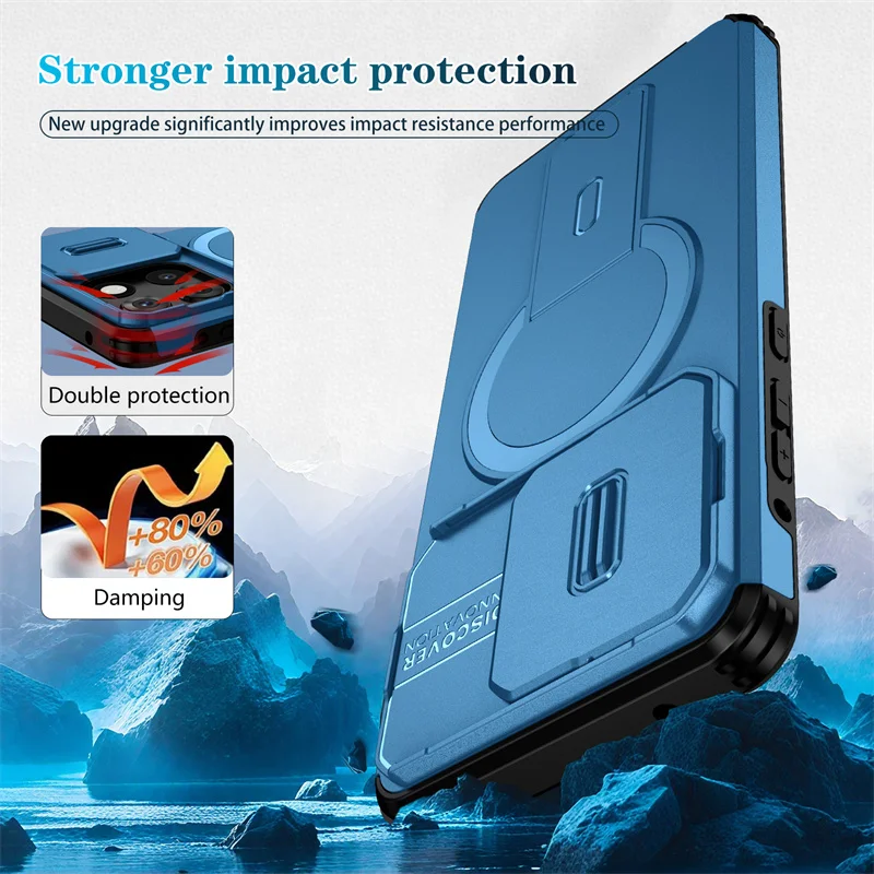 Enhanced Protective Armor Shockproof Case with Magnetic Wireless Charging and Foldable Stand