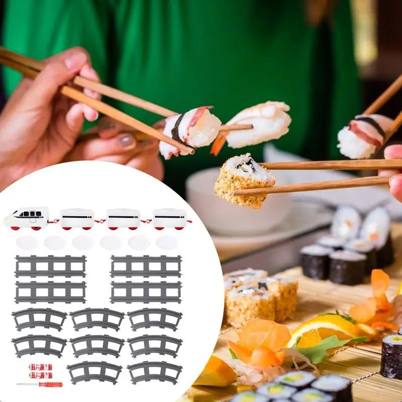 Rotating Sushi Train Set 22X Sushi Serving Tray Rail Battery Powered Intelligent Control Rotating Table Food Train Kids Role-Pla