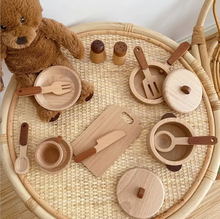 Natural Wood Children's Preschool Toys Fruits And Vegetables Simulation Play House Kitchenware Cognitive Wooden Model Toys 2