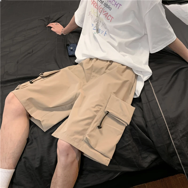 Y2K Mens Summer Casual Vintage Streetwear Side Big Pocket Elastic Waist Loose Weat Shorts Couple Lovers BF Girdfriend Clothes