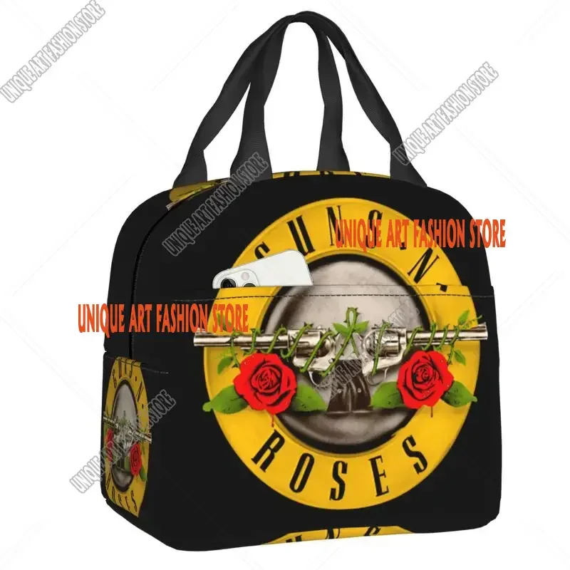 Guns N Roses Insulated Lunch Bag for Outdoor Picnic Heavy Metal Portable Thermal Cooler Lunch Box Women Children