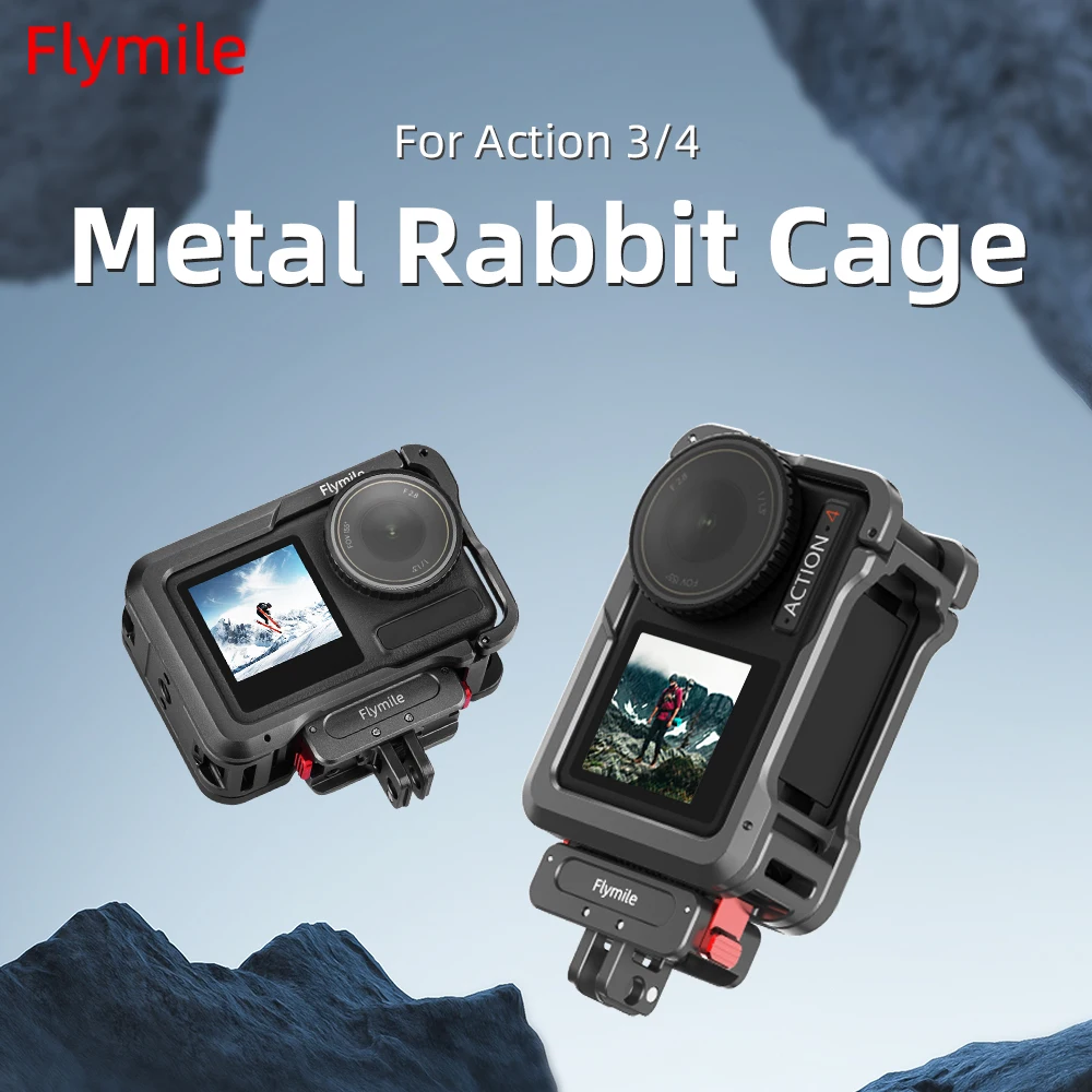 Flymile Metallkäfig für DJI Action 5 Pro/4/3-Rahmengehäuse, vollständig schützender Schnellverschluss mit Kaltschuh-Erweiterung, Kamerazubehör – Detail 1