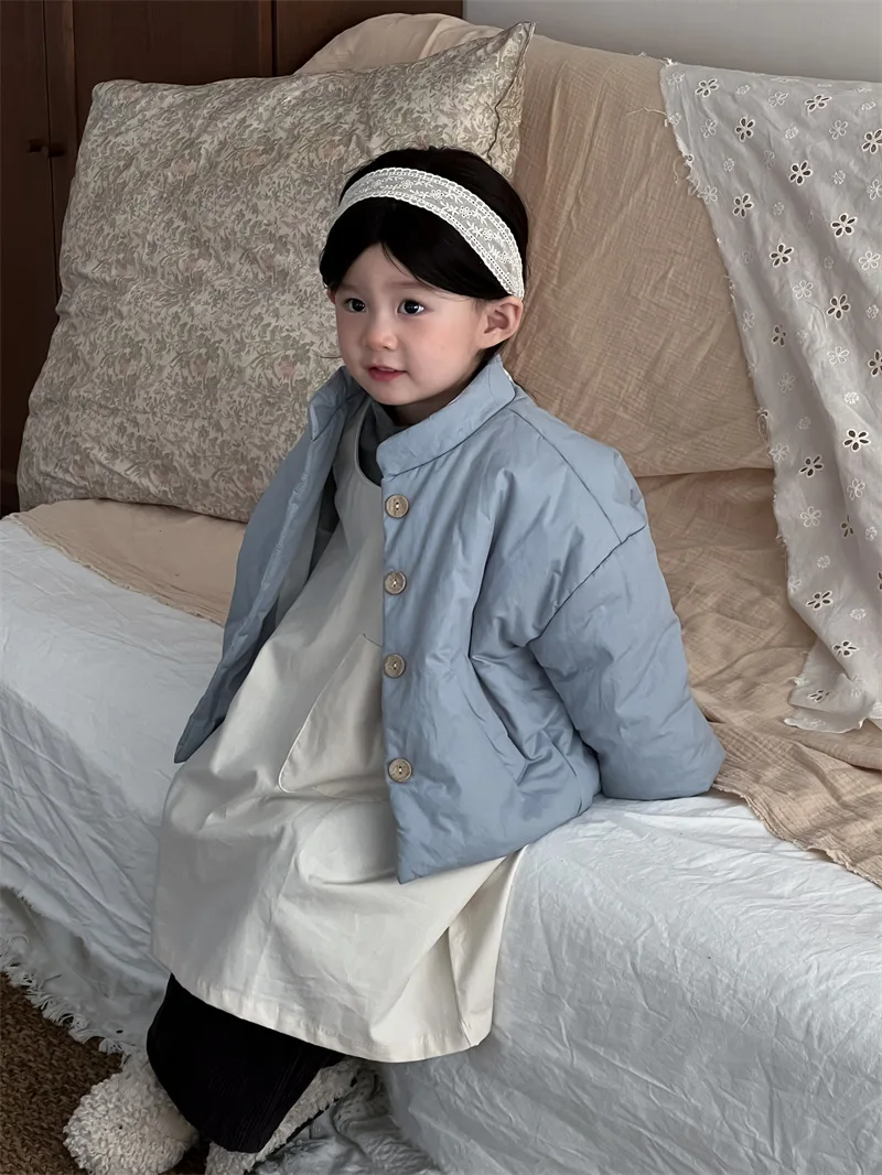 Children Clothes Kids Warm Coat Autumn Winter Girls Solid Color Warm Sweet Casual Simple Kids Cotton-padded Coat