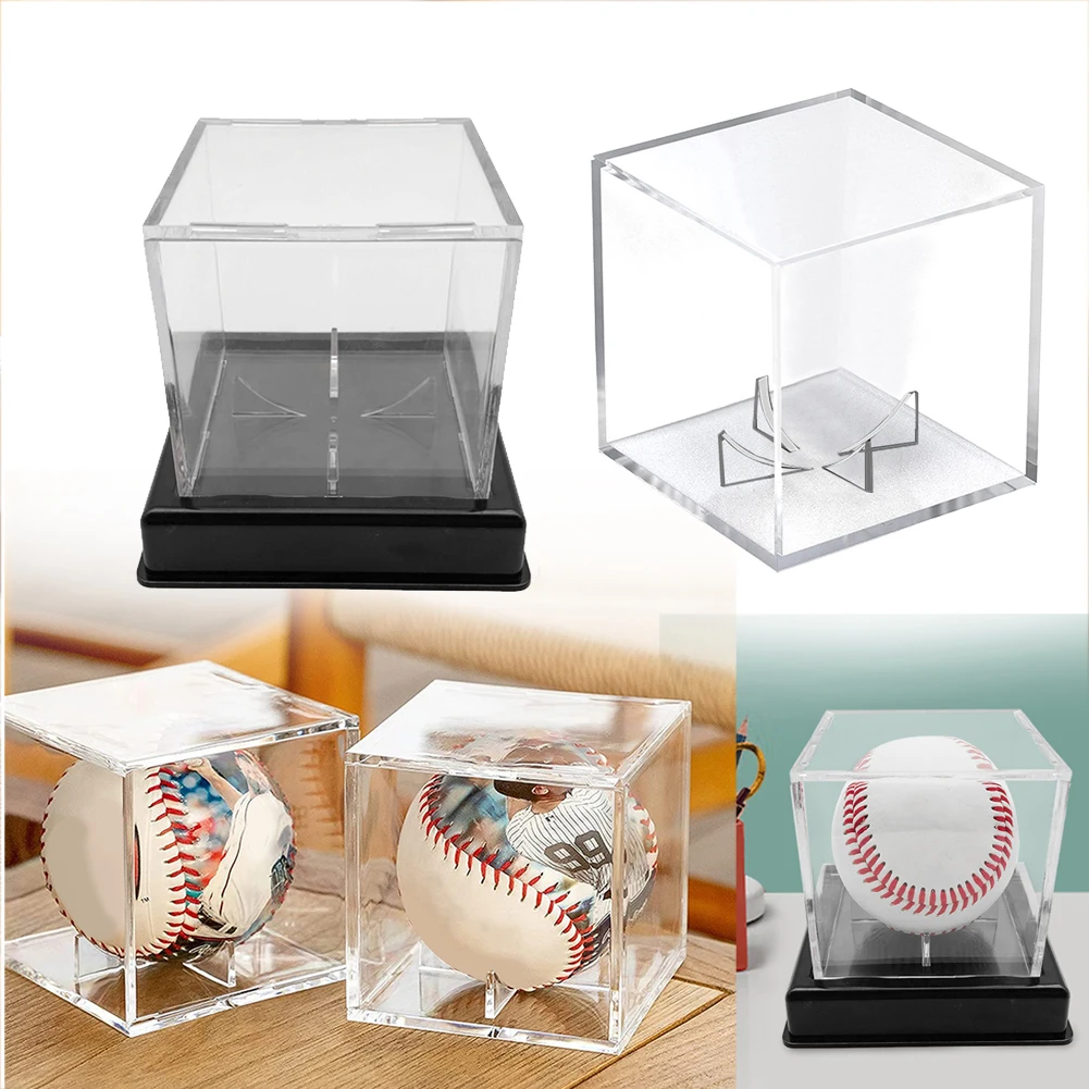 Baseball storage box acrylic clear baseball holder display box with bracket cube ball holder baseball memorabilia showcase for golf tennis billiard