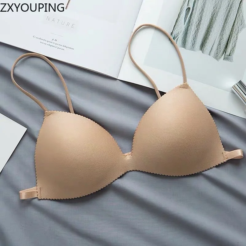 2PCS Women Wire Free Bra, Sexy Beautiful Back Bra, Seamless Thin Triangle Cup Small Breast Push Up Bra Set 4