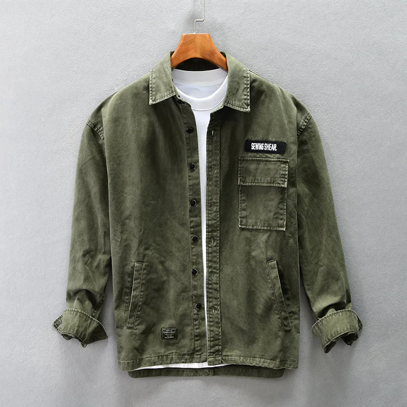 

Japanese High Quality Cargo Shirt Jacket For Male Harajuku LooseLong Sleeve Autumn Retro Casual Coat Men Clothing Black Tops