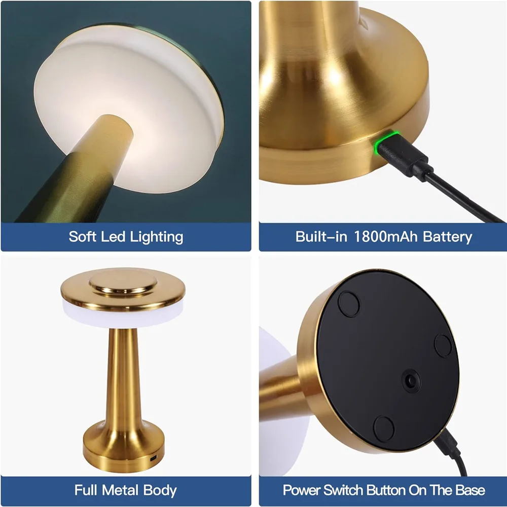 Retro Bar Portable LED Table Lamp with Touch Sensor 3-Levels Brightness Coffee Decoration Rechargeable Night Light Gift