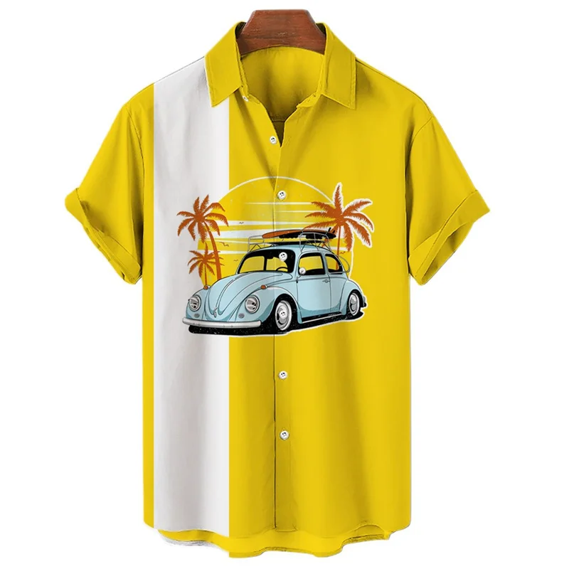 

Shirts For Men Clothing Hawaiian Casual Shirt 3D Coconut Tree Car Printing Women Clothes Single Breasted Shirt 6XL Lapel Blouses
