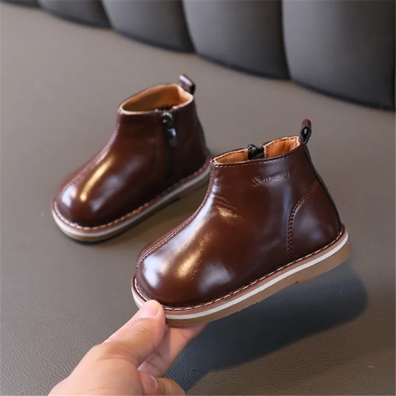 New Autumn Baby Shoes Leather Toddler Girls Boots Rubber Sole Kids Ankle Boots Fashion Children Shoes Size 15-25