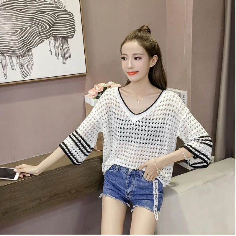 

Ice Silk Sun Protection Large Size Single Two-Piece Set 2023 New Summer Thin Bat Knitted Blouse Pullover Female Student Top