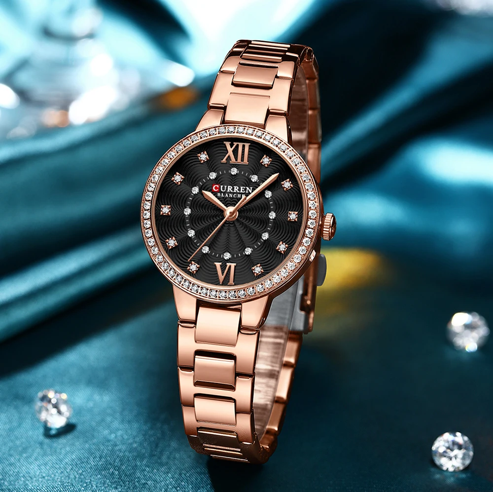 Relógio feminino de luxo Curren resistente a água.