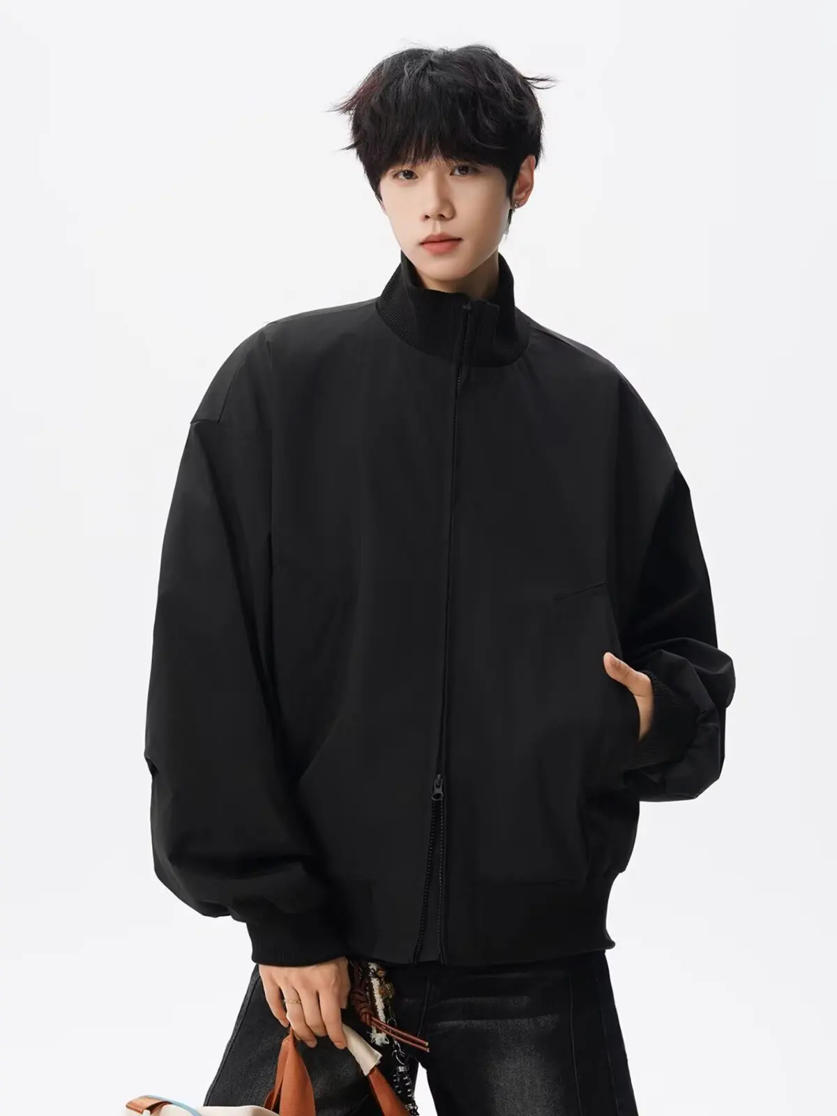 레트로 일본식 짧은 루즈핏 지퍼 작업 재킷 남성용 봄 가을 캐주얼 아우터 방풍 폴리에스터 재킷