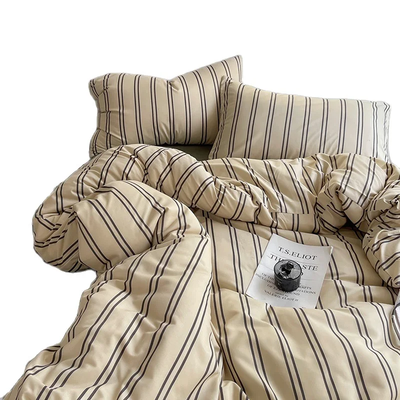 

Stripe Bedding Comforter Set with Pillowcase bed sheet Single Full Size Bed Linen Duvet Cover Set Queen/King Double Korean Style