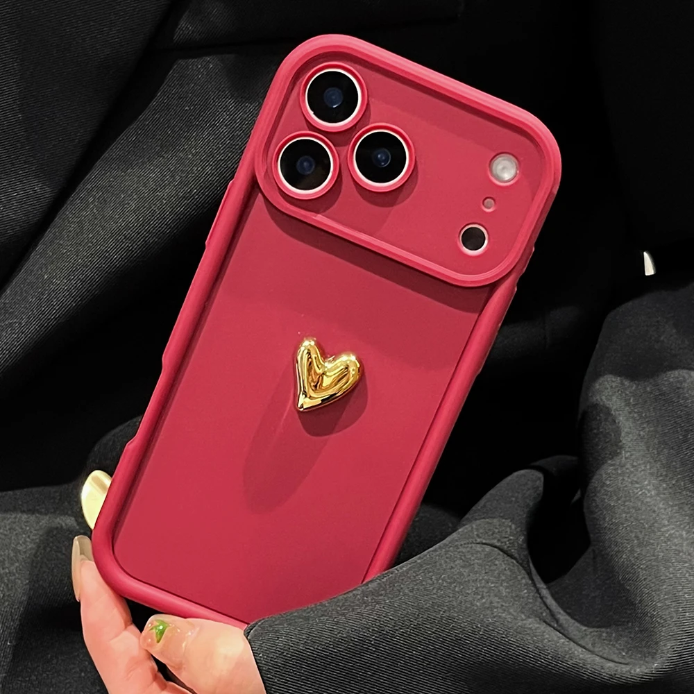 3D Gold Love Heart Matte Phone Case Cover