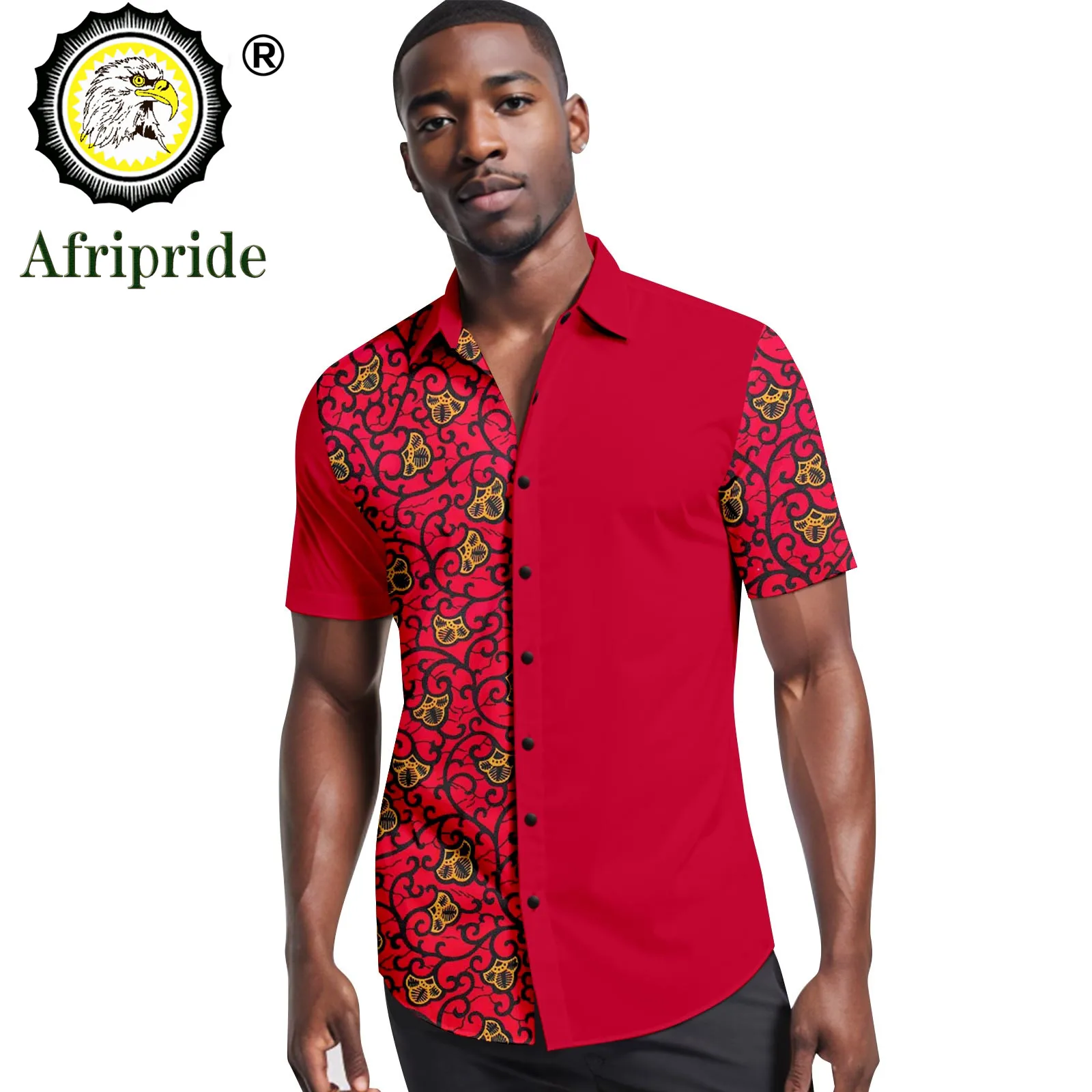 Men Bazin Riche African Print Shirts Short Sleeve V-neck Plus Size Dashiki Tops A2312005