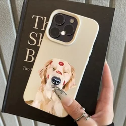 Chic Red Lip Print Golden Retriever Phone Case - Stylish Design Cover - Galaxy S23 Ultra (White)