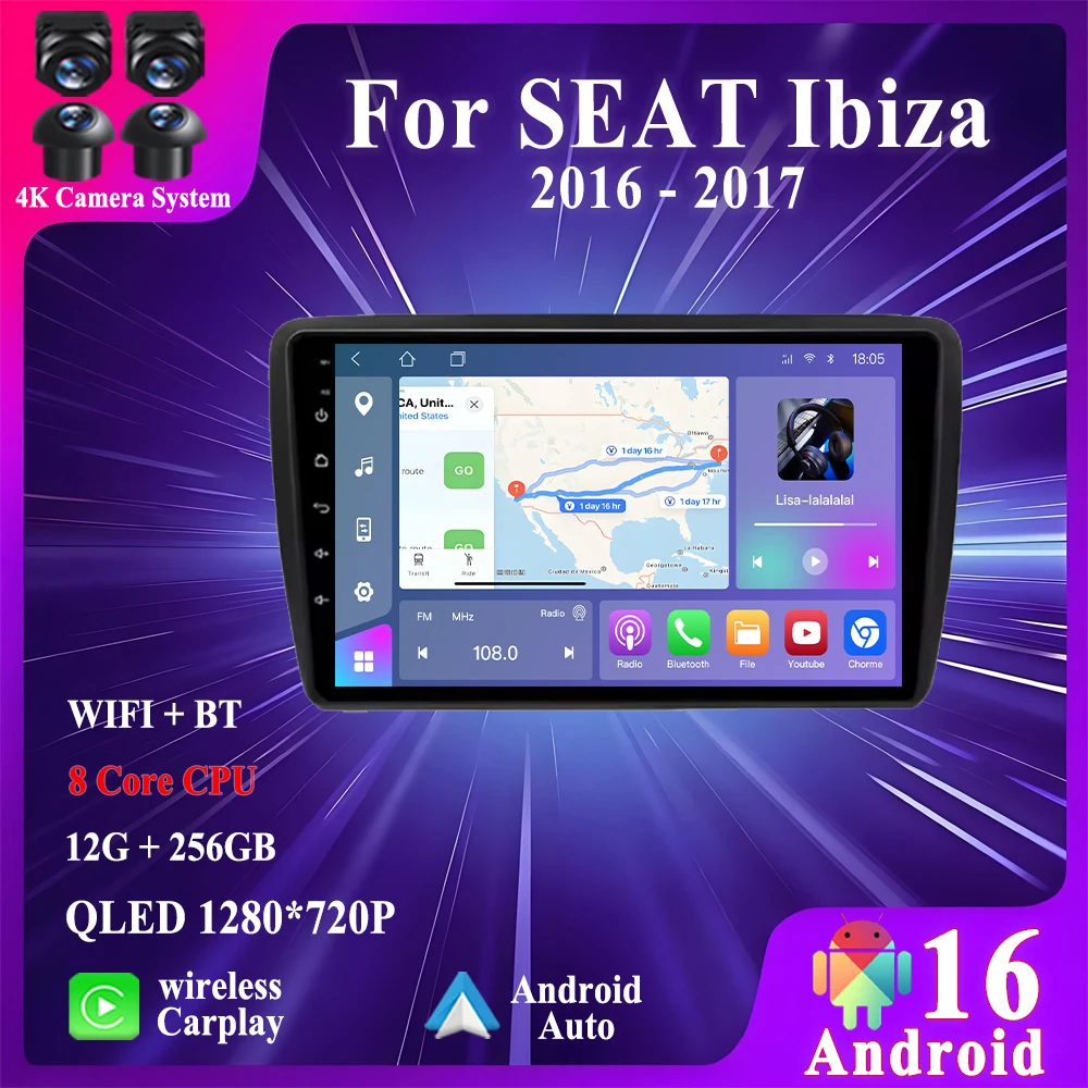 Radio Android para coche SEAT Ibiza 2016 - 2017, Carplay, multimedia, vídeo, sistemas de coche, GPS, navegación, reproductor estéreo, unidad principal BT 2