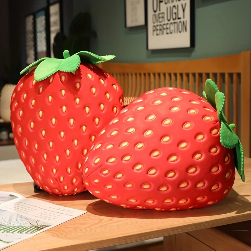 Cuddly Strawberry Plush Pillow Soft Toy Simulation Fruit Toy Stuffed Fruit Plushies Snuggly Pillow Birthday Gift for Kid & Adult 3