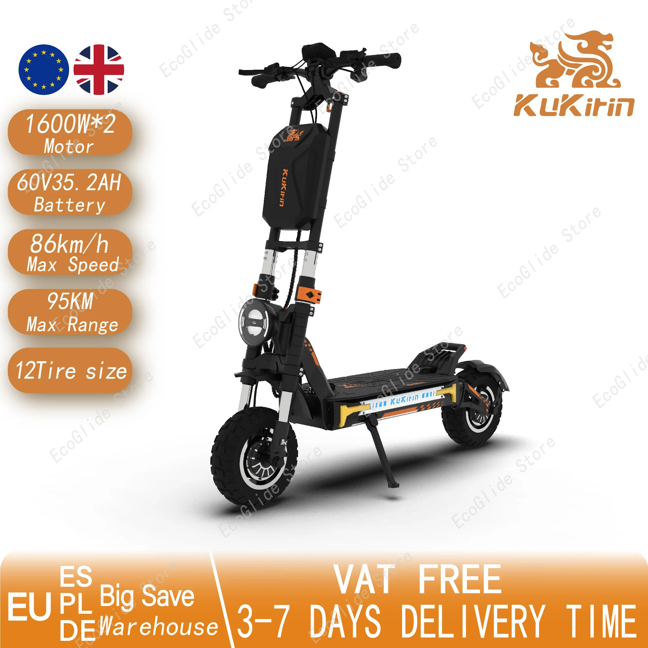 Kukirin G4 MAX Scooter elettrico 3200W Doppio motore 60V Batteria 35,2Ah Velocità 86 km/h Portata 95 km Pneumatico fuoristrada da 12 pollici
