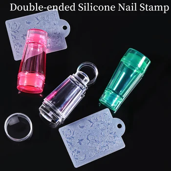 YIKOOLIN Timbro per Unghie Trasparente a Doppia Testa con Kit Raschietto, Accessori per Nail Art, Timbro in Silicone, Strumenti per Manicure