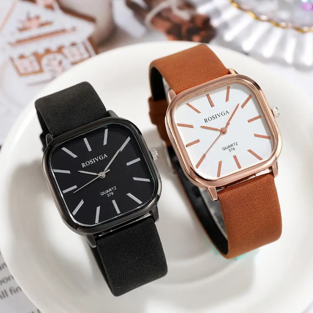 

Comfortable Fake Leather Strap Watch Elegant Square Quartz Watch for Men Women Minimalistic Design Adjustable Faux for Body