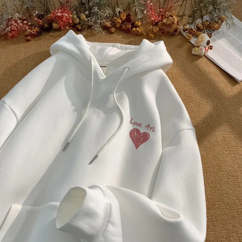 Female Autumn Winter New Love Print Loose Hoodies Sweatshirts Solid Color Simplicity Pullovers Top Casual Fashion Women Clothing