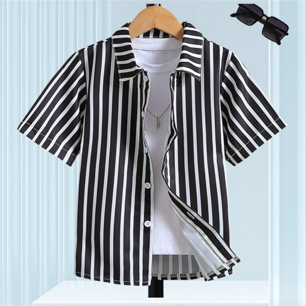 Camisa Hawaiana Para Hombre JJPUNGK Estampado De Rayas Blancas Y